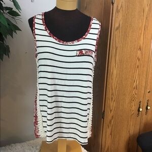 Tru Self Large burgundy with white & black stripes tank